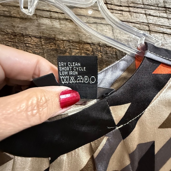 Etcetera Silk Blouse with long sleeves, Geometric design, Black/Orange/Blue, 4 - Picture 5 of 6